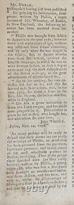 1773 GENTLEMAN'S MAGAZINE May PHILLIS WHEATLEY ACCOUNT OF A LEARNED NEGRO GIRL