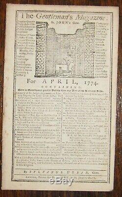 1774 GENTLEMAN'S MAGAZINE April 2nd BOSTON TEA PARTY GREEN MOUNTAIN BOYS NY NH