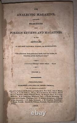 1813, 1st, THE ANALECTIC MAGAZINE, VOLUME 1, JANUARY JUNE, PERIOD LEATHER