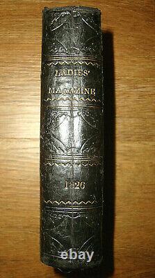 1826 Ladies Pocket Magazine Miniature Leather Book, Color Plates, Before Godey's