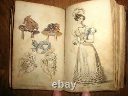 1826 Ladies Pocket Magazine Miniature Leather Book, Color Plates, Before Godey's