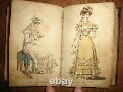 1826 Ladies Pocket Magazine Miniature Leather Book, Color Plates, Before Godey's