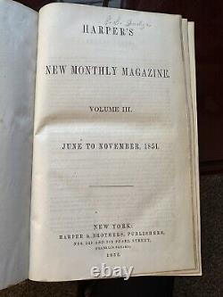 1851 HARPER'S Magazine Volume III 1st Print Mention of Melville's Moby Dick