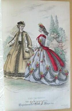 1863 ENGLISH WOMAN domestic magazine 12 hand COLOUR FASHION PLTS englishwomans