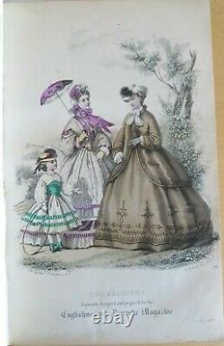 1863 ENGLISH WOMAN domestic magazine 12 hand COLOUR FASHION PLTS englishwomans