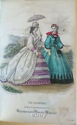 1863 ENGLISH WOMAN domestic magazine 12 hand COLOUR FASHION PLTS englishwomans