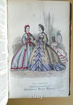 1863 ENGLISH WOMAN domestic magazine 12 hand COLOUR FASHION PLTS englishwomans