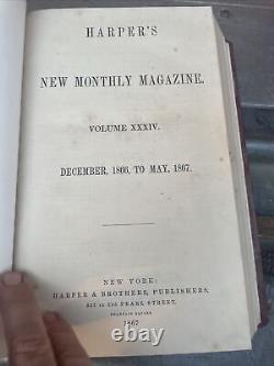 1866-1867 Harpers New Monthly Magazine XXXIV Vol. 34 Dec-May Mark Twain