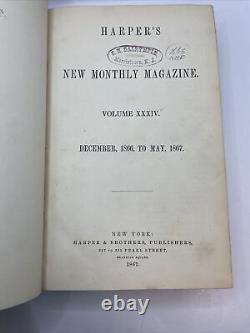 1866-1867 Harpers New Monthly Magazine XXXIV Vol. 34 Dec-May Mark Twain L2,4