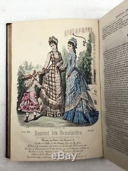 1876 Journal des demoiselles fashion hand coloured plates Victorian magazine