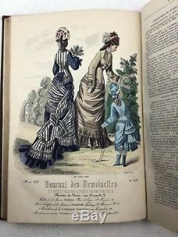 1876 Journal des demoiselles fashion hand coloured plates Victorian magazine