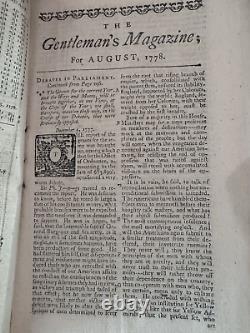 Antique-The Gentlemen's Magazine August 1778, Revolutionary War Era, Original