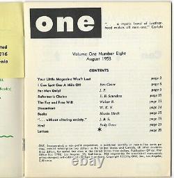 August 1953 one magazine gay lesbian interest homosexual viewpoint vol 1 # 8