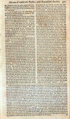 Ben Franklin Obituary June 1790 The Gentleman's Old Antique Magazine Rare