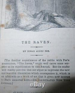 Edgar Allan Poe The Raven Printed 1854 Rare New York Magazine Dickens