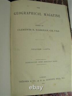 GEOGRAPHICAL MAGAZINE 1874/RARE 1st Edition/101 FOLDOUT WORLD MAPS/FINE LEATHER