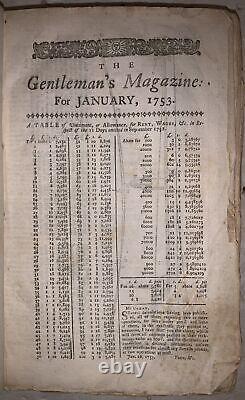 1753, MAGAZINE DU GENTILHOMME, JANVIER DÉCEMBRE, par SYLVANUS URBAN, PLANCHES