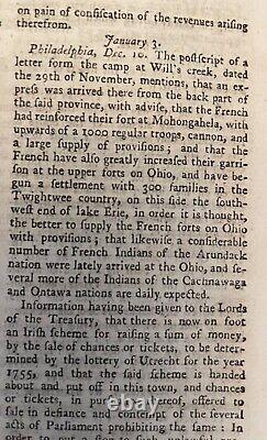 1755 Magazine Universel Guerre de Sept Ans Forts Virginie Ruches d'Abeilles Apiculture