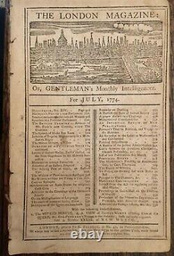 1774 London Magazine Juillet Boston Tea Party Revolutionary War Slavery Liberty
