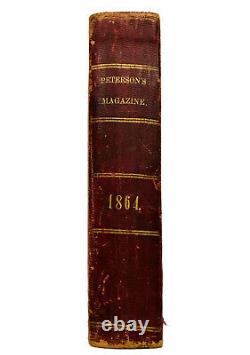 1864 Peterson's Magazine Leather Bound 12 Numéros Jan-dec Année Américaine De La Guerre Civile