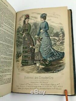 1877 Journal Des Demoiselles Colorisée Mode Magazine Plaques Victorienne