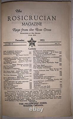 1933-4, 13 numéros du Magazine Rosicrucien, Max Heindel, Croix Rose, Occulte