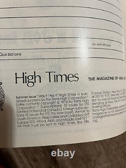 1974? Ultra Rare High Times Premier Numéro, Deuxième Et Troisième! Magazines Près De Mint