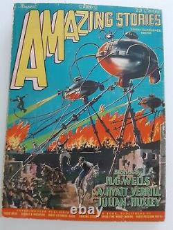 Amazing Stories Août 1927 Pulp Vg Fine 4.5 1st War Of The Worlds Livre Rare