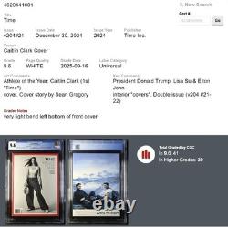 CGC 9.6 Caitlin Clark Magazine TIME 30 décembre 2024 Athlète de l'année