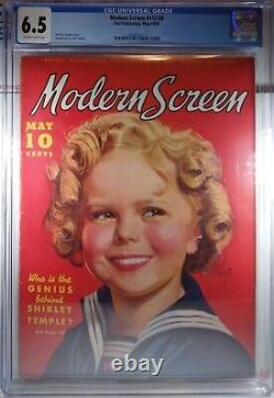 Cgc 6.5 Modern Screen V12 #6 Shirley Temple Earl Christy Dell Magazine 1936 translated in French is: Cgc 6.5 Modern Screen V12 #6 Shirley Temple Earl Christy Dell Magazine 1936