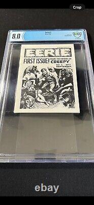 EERIE #1 CBCS 8.0 Warren Magazine 1st PRINT 1965 Silver Age Horror RARE HTF 
<br/> 
   <br/>Effrayant #1 CBCS 8.0 Warren Magazine 1ère IMPRESSION 1965 Âge d'argent Horreur RARE HTF