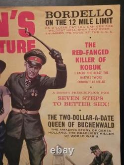 Magazine d’aventure pour hommes vintage, décembre 1959, couverture illustrée sur la torture nazie par Clarence Doore