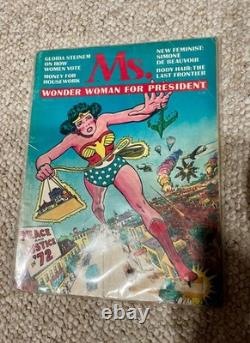 RARE ! Premier numéro de Ms. Magazine, juillet 1972, couverture Wonder Woman pour la présidence