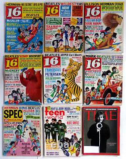 Vintage Magazine Lot Early Beatles Invasion Britannique Des Années 1960, 16 Adolescents, 9x Set