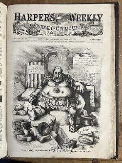 Volume relié de Harper's Weekly de 1871 de Thomas Nast sur l'incendie de Chicago. 1216 pages.