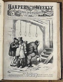 Volume relié de Harper's Weekly de 1871 de Thomas Nast sur l'incendie de Chicago. 1216 pages.