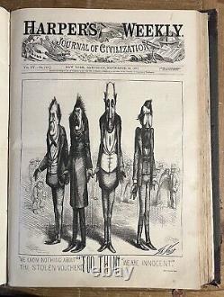 Volume relié de Harper's Weekly de 1871 de Thomas Nast sur l'incendie de Chicago. 1216 pages.