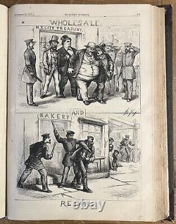 Volume relié de Harper's Weekly de 1871 de Thomas Nast sur l'incendie de Chicago. 1216 pages.