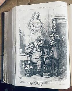 Volume relié de Harper's Weekly de 1871 de Thomas Nast sur l'incendie de Chicago. 1216 pages.