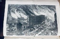 Volume relié de Harper's Weekly de 1871 de Thomas Nast sur l'incendie de Chicago. 1216 pages.