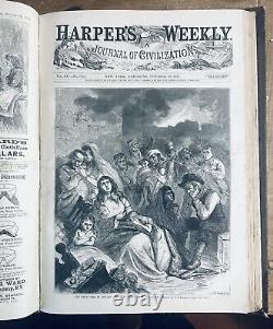 Volume relié de Harper's Weekly de 1871 de Thomas Nast sur l'incendie de Chicago. 1216 pages.