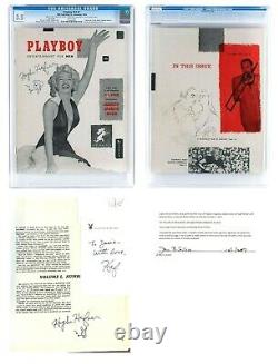 World’s Only Playboy Magazine Avec 2 Hugh Hefner Autographe & 2 Hh Cartoons Cgc